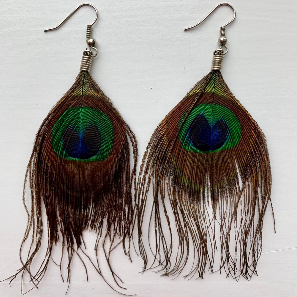 Peacock feather earrings